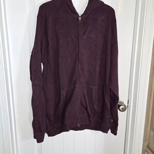 IZOD Full Zip Hoodie Sweater Long Sleeve Burgundy Men Size XL